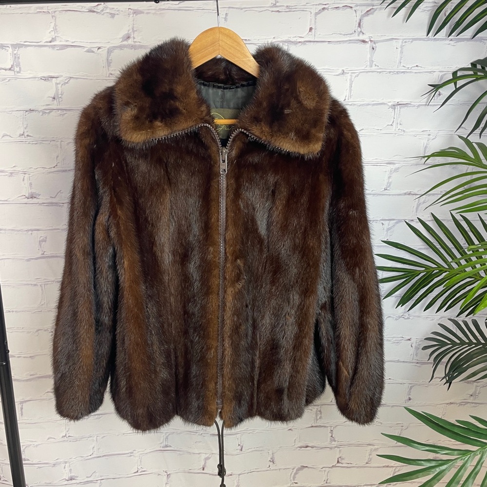 Brown Fur Zip-Front Coat